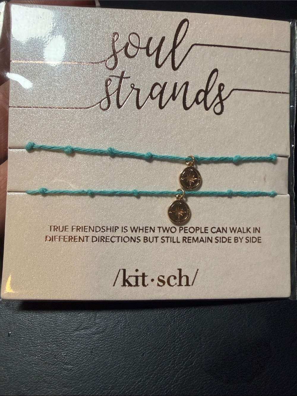 Kitsch Turquoise Cord Bracelet Set with Gold Compass Charms